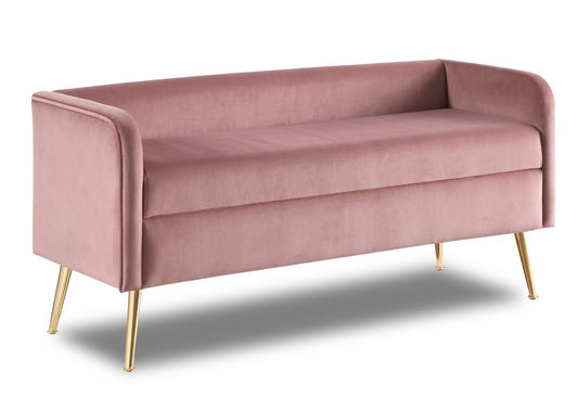 Banc Cass 52 - Velours Rose avec Pieds Dorés|Banc Cass de 52 po - velours rose avec pattes dorées