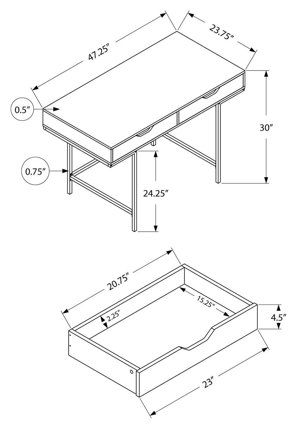 Bureau Butler 47.25 avec 2 tiroirs - Blanc|Bureau Butler de 47,25 po à 2 tiroirs - blanc