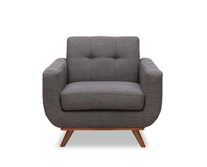 Fauteuil Freeman Kort &amp; Co. de 37 po en tissu d'apparence lin avec pattes en bois et coussin de dossier capitonné - gris anthracite