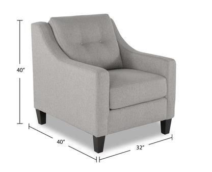 Fabriqué au Canada Cindy Crawford Home Chaise Kylie 32 en tissu d'apparence lin avec capitonnage de boutons - Gris Zeus | Fauteuil Kylie de Cindy Crawford Home de 32 po fabriqué au Canada en tissu d'apparence lin avec capitonnage - gris Zeus