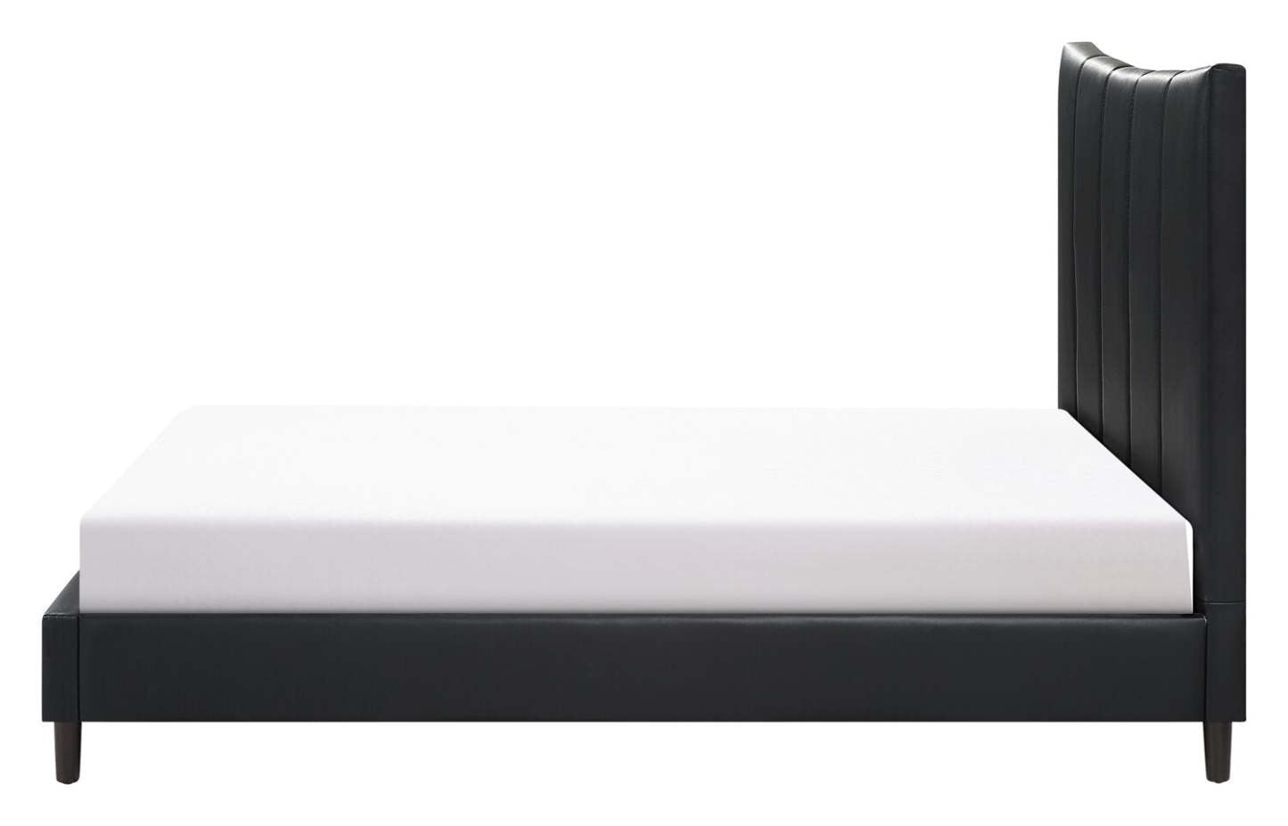 Lit plateforme Paseo en tissu de cuir végétalien noir - Pleine grandeur | Lit plateforme rembourré Paseo en tissu de cuir végétalien noir - format lit double