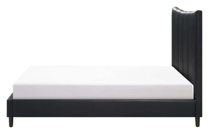 Lit plateforme Paseo en tissu de cuir végétalien noir - Pleine grandeur | Lit plateforme rembourré Paseo en tissu de cuir végétalien noir - format lit double