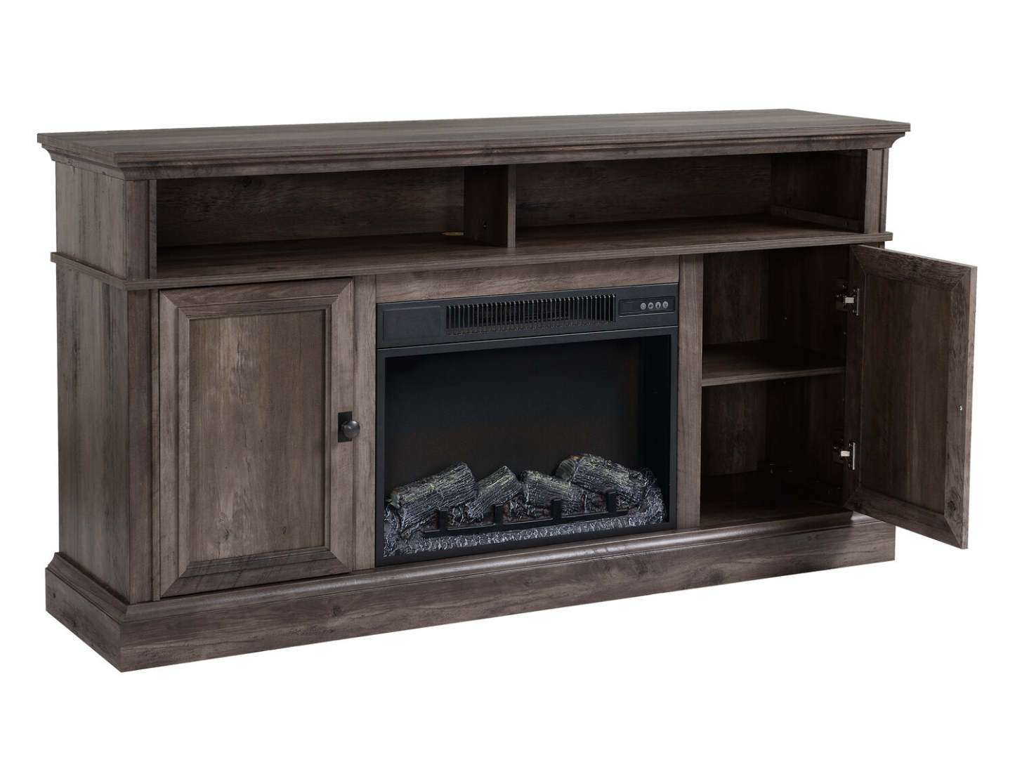 Ollie 60 Electric Fireplace TV Stand with Storage and Cable Management for TVs up to 65- Grey|Meuble pour téléviseur Ollie de 60 po avec foyer électrique, rangement et système de gestion des câbles pour téléviseurs jusqu’à 65 po - gris