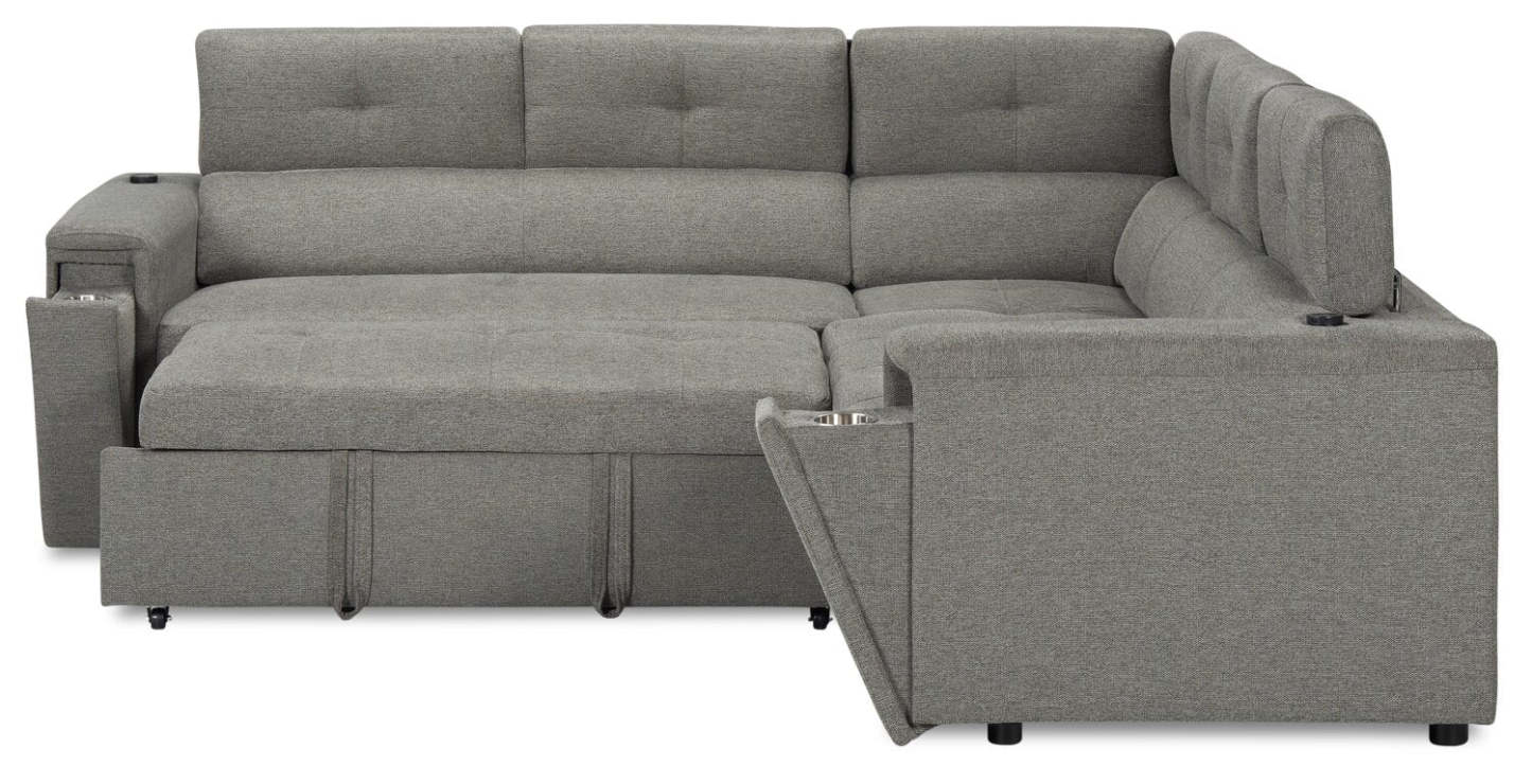 Canapé-lit sectionnel Savvy 2 pièces orienté vers la gauche en tissu d'apparence lin avec appuie-tête réglables - Gris | Canapé-lit sectionnel de gauche Savvy 2 pièces en tissu d'apparence lin avec appuie-têtes réglables - gris