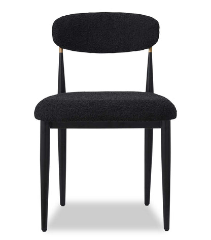 Kort &amp; Co. Chaise de salle à manger Capri avec tissu bouclé et accents dorés, métal - Noir | Chaise de salle à manger Capri de Kort &amp; Co. en métal avec tissu bouclé et touches dorées - noire