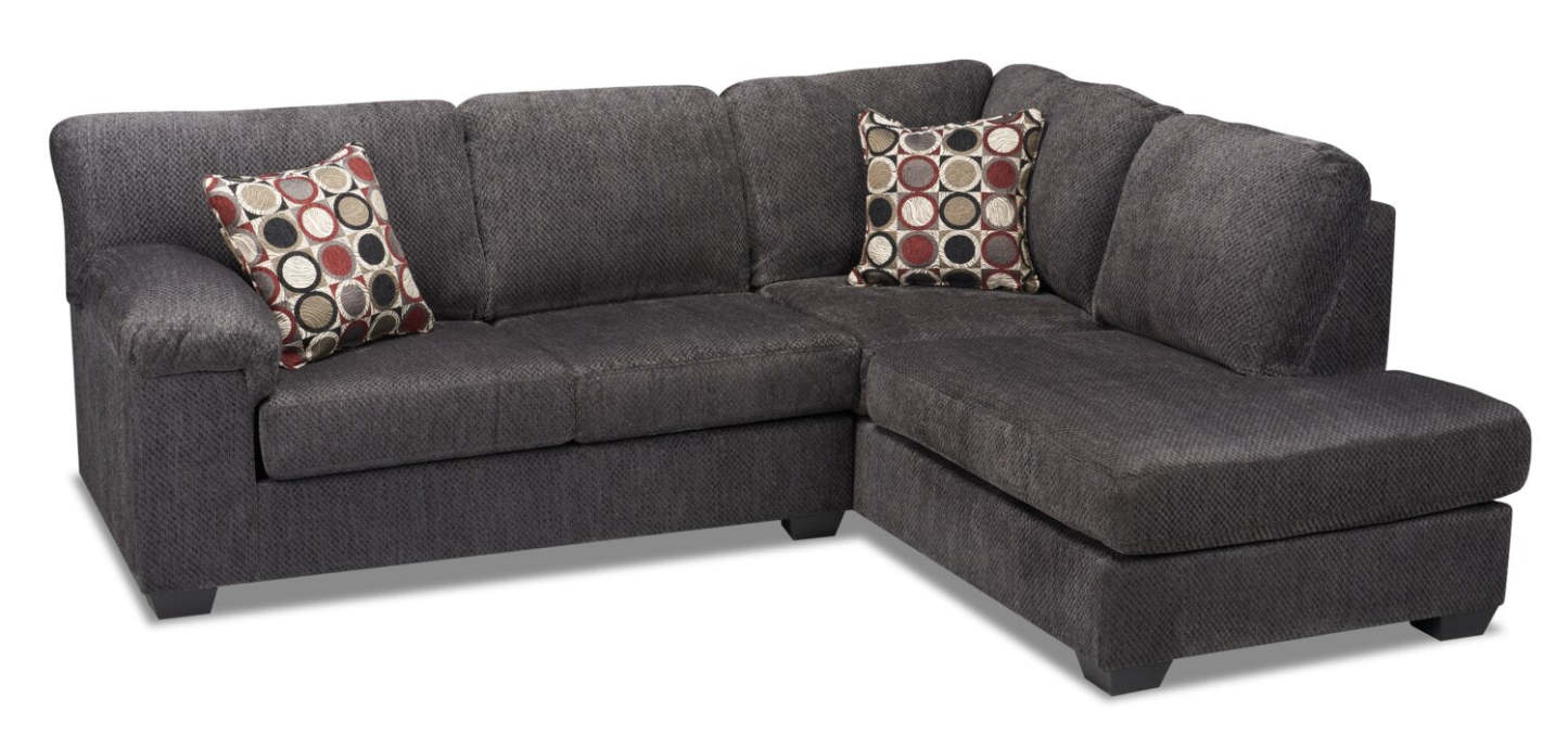 Sofa sectionnel de droite Morty 2 pièces fabriqué au Canada en tissu de chenille avec coussins décoratifs - gris
