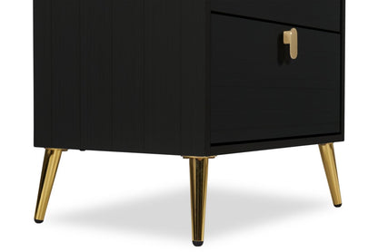 Table de chevet à 2 tiroirs Gabi avec accents dorés, 21,5 L x 25 H - Noir | Table de nuit Gabi de 21,5 po (l) x 25 po (H) à 2 tiroirs avec touche dorée - noire
