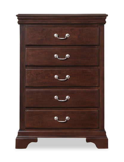 Commode de chambre à coucher Marco, 5 tiroirs, 32 L x 48 H - Marron Cerise | Commode verticale Marco de 32 po (l) x 48 po (H) à 5 tiroirs pour la chambre à coucher - brun cerisier