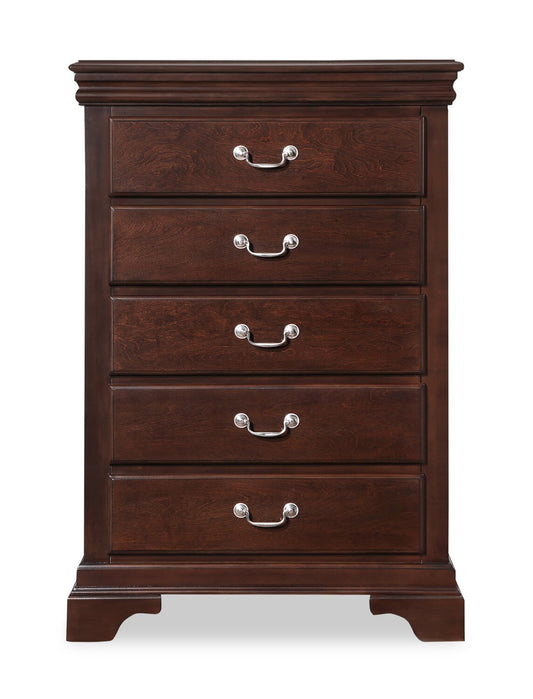 Commode de chambre à coucher Marco, 5 tiroirs, 32 L x 48 H - Marron Cerise | Commode verticale Marco de 32 po (l) x 48 po (H) à 5 tiroirs pour la chambre à coucher - brun cerisier