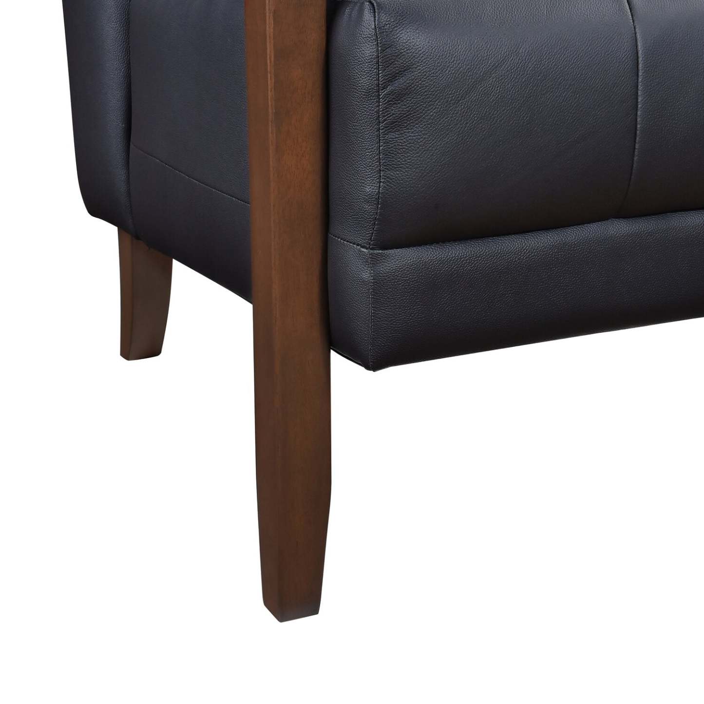 Fauteuil d'appoint Enzo 26 en cuir véritable avec capitonnage en biscuit, accoudoirs sur rail et pieds en bois - Noir | Fauteuil d'appoint Enzo de 26 po en cuir avec capitonnage en véritable biscuit, accoudoirs rectilignes et pattes en bois - noir
