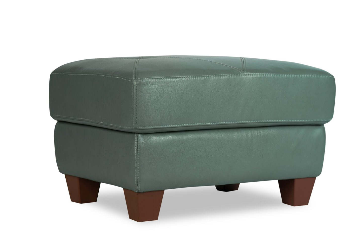 Chateau d'Ax Vita 31 Ottoman 100 % cuir véritable avec coutures à motif losange et pieds en bois – Vert écume de mer | Pouf Vita de Château d'Ax de 31 po en cuir 100 % véritable avec coutures à motif de diamant et pattes en bois - vert écume de mer