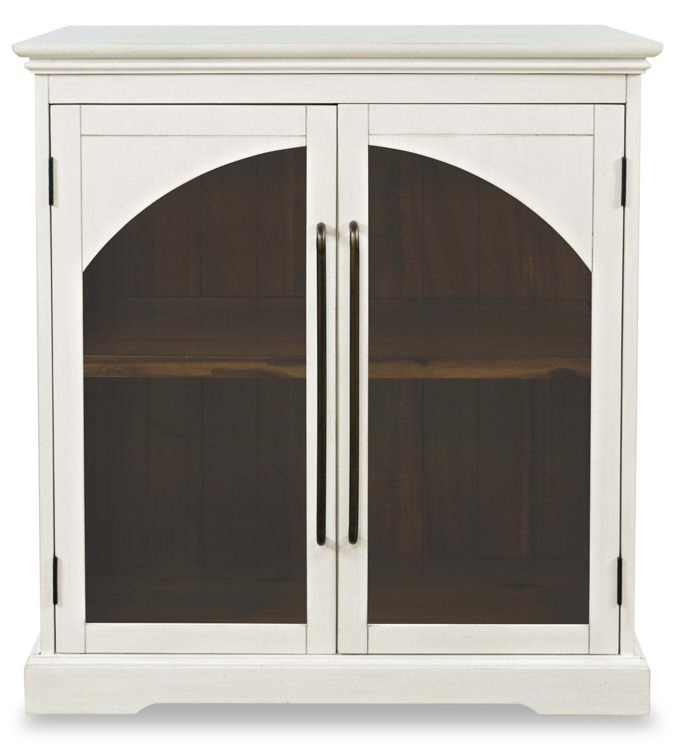 Twyla 33 Armoire d'appoint en bois massif avec portes cintrées - Blanc|Armoire décorative Twyla en bois massif avec portes arquées - blanche