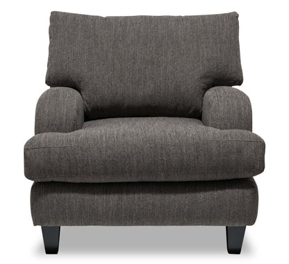 Fabriqué au Canada, fauteuil Nofia de 36 po en tissu de chenille avec pattes en bois - gris anthracite