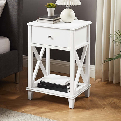 Table de chevet Elle à 1 tiroir, 18 L x 25,75 H - Blanc | Table de nuit Elle de 18 po (l) x 25,75 po (H) à 1 tiroir - blanche