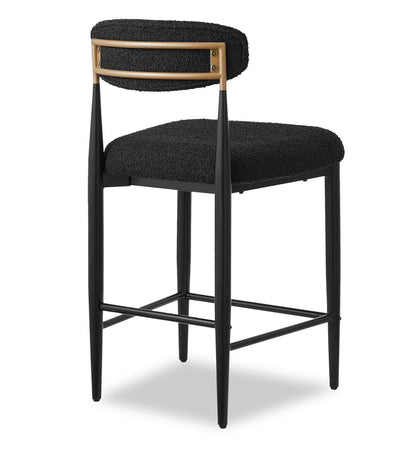 Kort &amp; Co. Tabouret Capri à hauteur de comptoir avec tissu bouclé et accents dorés, métal - Noir | Tabouret Capri de Kort &amp; Co. de hauteur comptoir en métal avec tissu bouclé et touches dorées - noir
