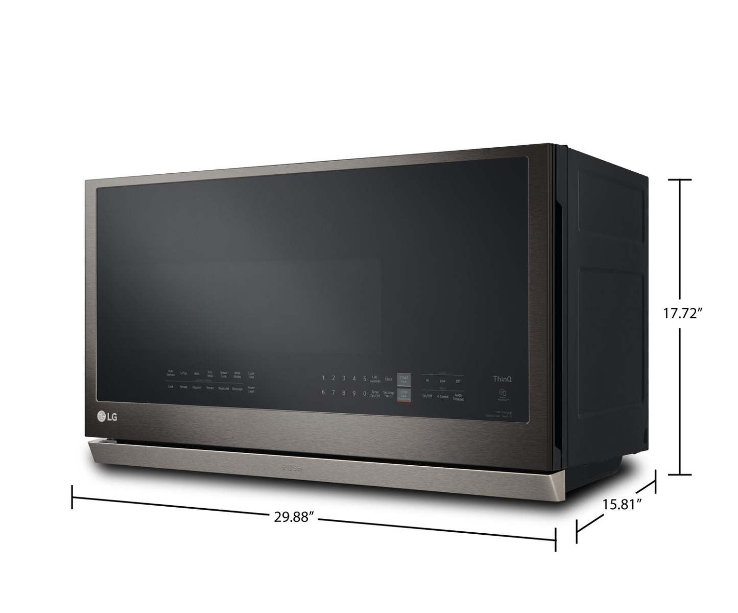 LG 2,1 Cu. Fort. Micro-ondes à grande portée avec ExtendaVent™ et cuisson par capteur - Acier noir anti-taches… | Quatre à micro-ondes à hotte intégrée LG de 2,1 pi³ avec ExtendaVentMC et cuisson par capteur - acier …