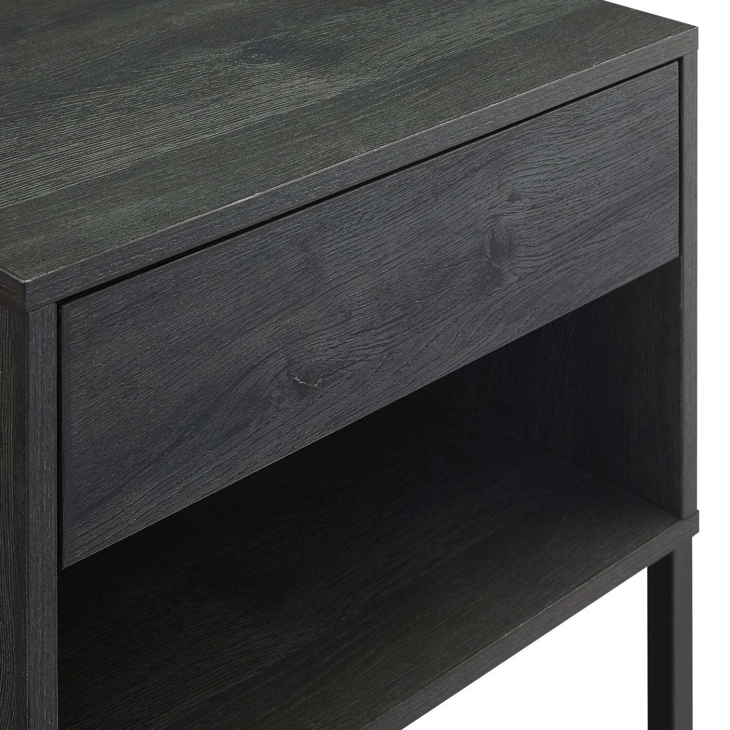 Table de chevet Fynn à 1 tiroir avec étagère de rangement, 18 L x 25,75 H - Marron/Noir | Table de nuit Fynn de 18 po (l) x 25,75 po (H) à 1 tiroir avec tablette de rangement - brune et noire