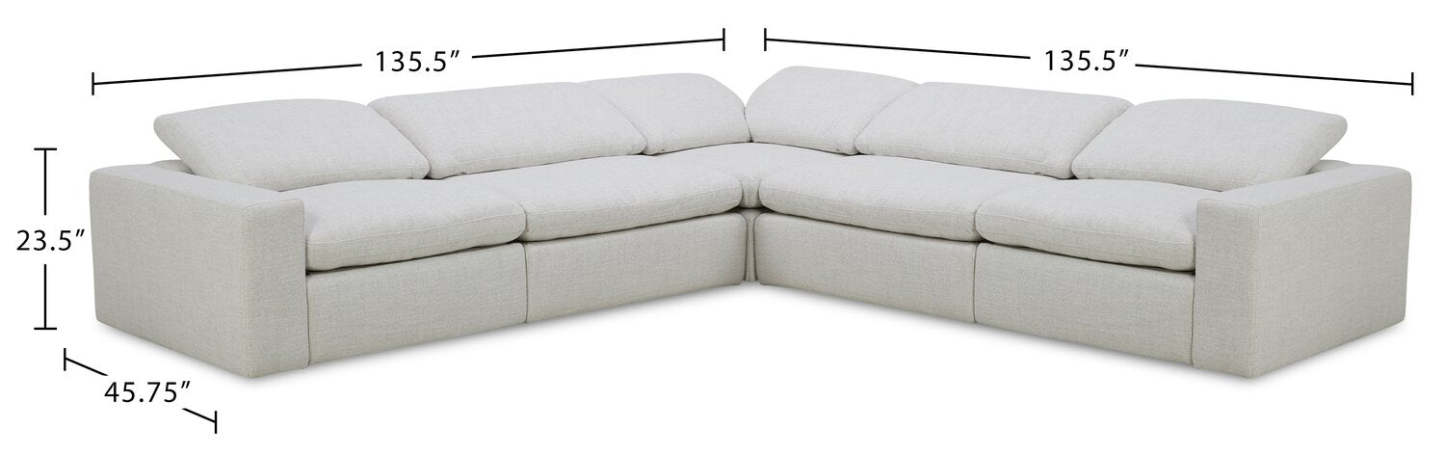 Canapé sectionnel à inclinaison électrique modulaire Sky 5 pièces en tissu avec coussins amovibles en couette et plumes - blé Nathan