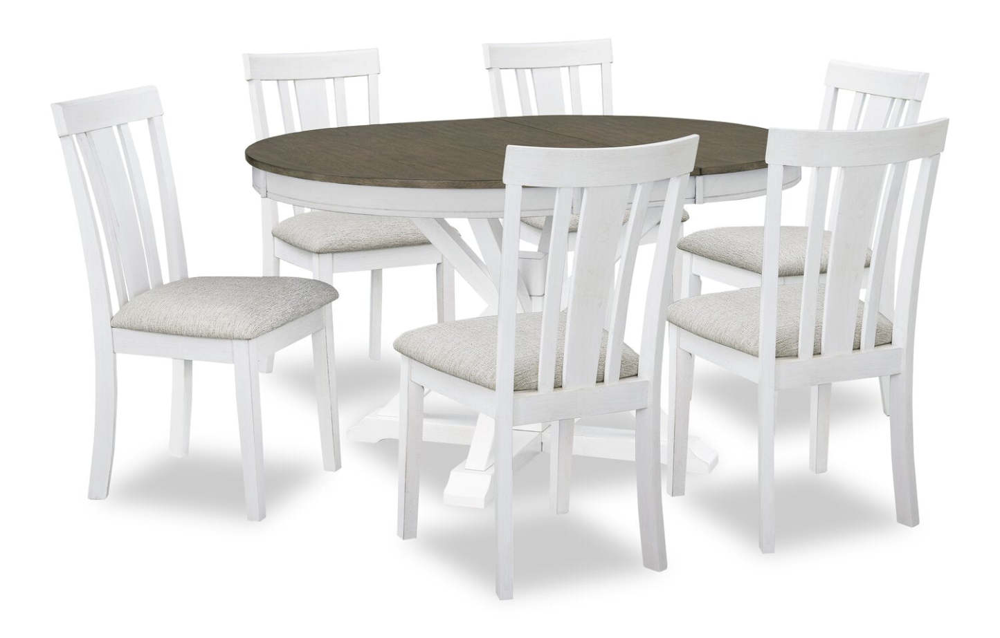 Ensemble de salle à manger Brook 7 pièces avec table et 6 chaises, extension 42-54 W, rond - Blanc/Marron | Ensemble de salle à manger Brook 7 pièces avec table ronde, rallonge de 42 po à 54 po (L) et 6 chaises - blanc et brun