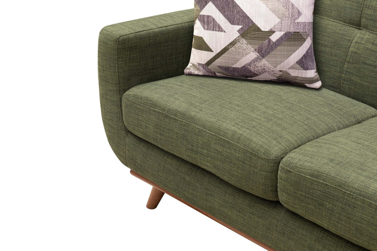 Sofa en tissu d’apparence lin Freeman 88 de Kort & Co. avec base en bois et coussins de dossier capitonnés - vert avocat