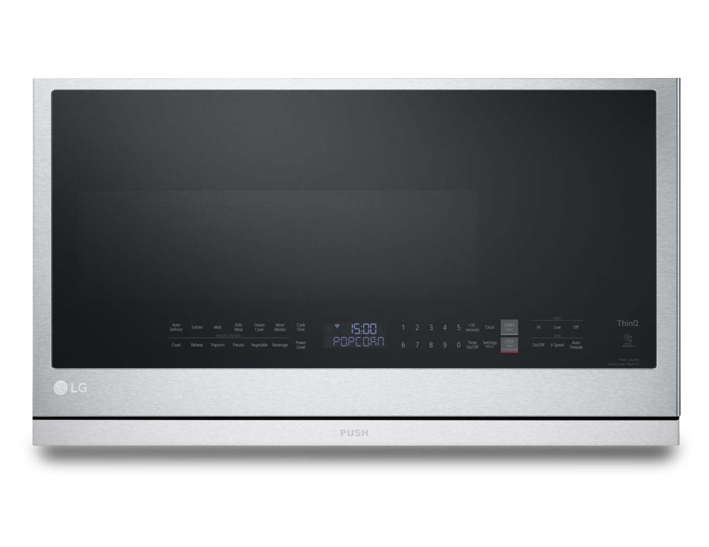 LG 2,1 Cu. Fort. Micro-ondes à grande portée avec ExtendaVent™ et cuisson par capteur - Acier inoxydable anti-taches… | Quatre à micro-ondes à hotte intégrée LG de 2,1 pi³ avec ExtendaVentMC et cuisson par capteur - acier …