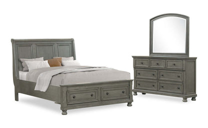 Chelsea 5pc Bedroom Set with Storage Bed, Dresser & Mirror, Grey - Queen Size | Ensemble de chambre à coucher Chelsea 5 pièces avec lit de rangement, commode et miroir, gris - taille queen