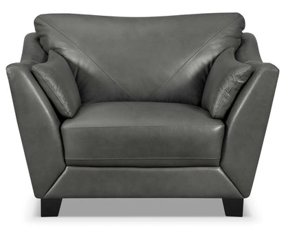 Chateau d'Ax Lusso 92 Chaise 100 % cuir véritable avec pieds en bois – Gris anthracite | Fauteuil Lusso de Château d'Ax de 92 po en cuir véritable à 100 % avec pattes en bois - gris anthracite