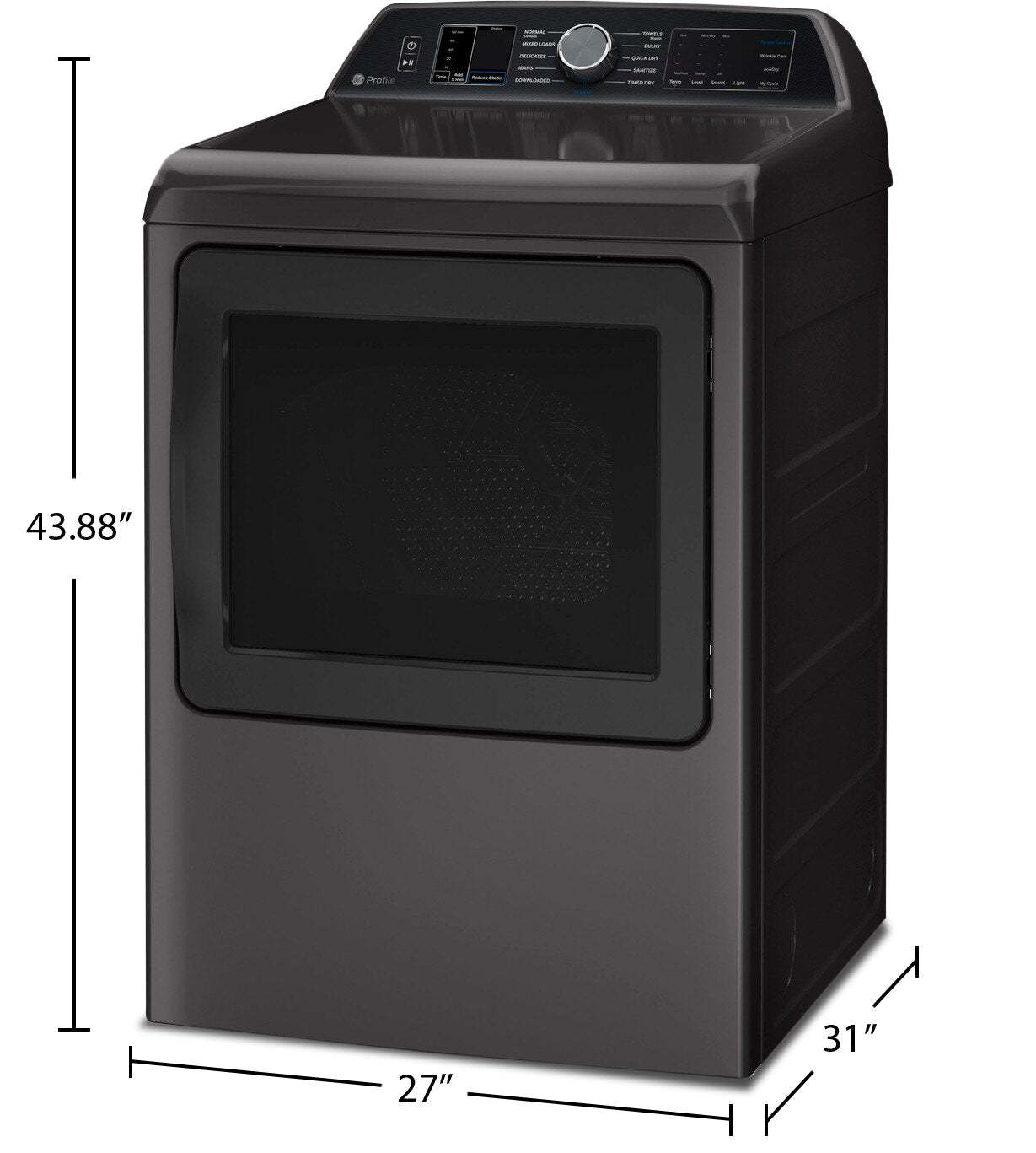 Sécheuse électrique Profile de 7,4 pi³ avec lien à la laveuse - PTD70EBMTDG | Profile 7.4 Cu. Ft. Electric Dryer with Washer Link - PTD70EBMTDG