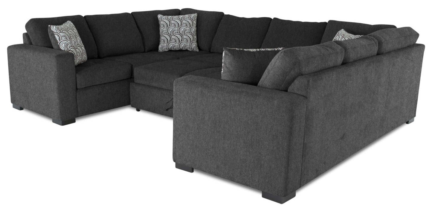 Made in Canada Legend 3-Piece Chenille Fabric Sleeper Sectional - Pepper Grey | Canapé-lit sectionnel Legend 3 pièces fabriqué au Canada en tissu de chenille - gris poivre