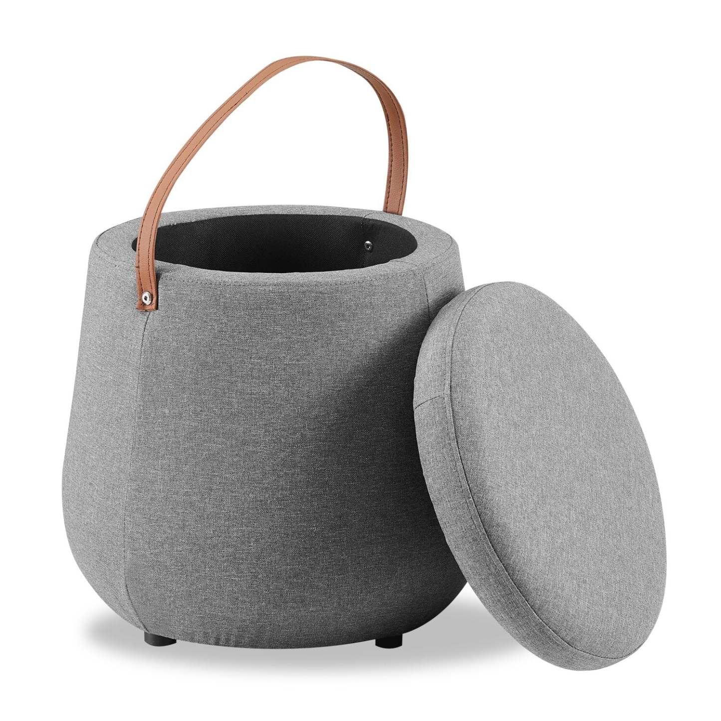Pouf de rangement rond Vancouver de 18 po en tissu avec poignée - gris