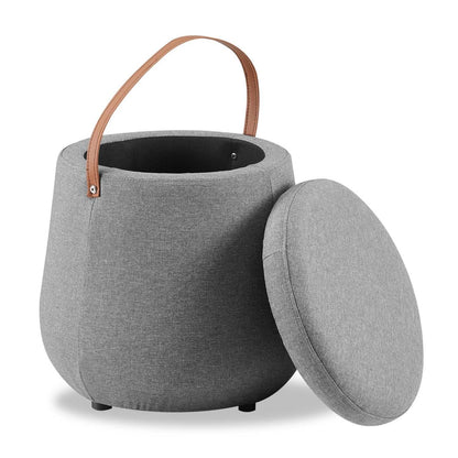 Pouf de rangement rond Vancouver de 18 po en tissu avec poignée - gris