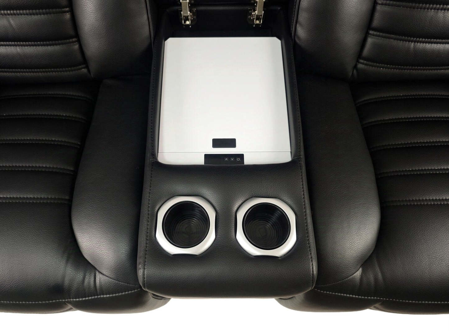 Zen 75,5 po Causeuse de massage à inclinaison électrique en tissu d'apparence cuir avec console réfrigérée - noire