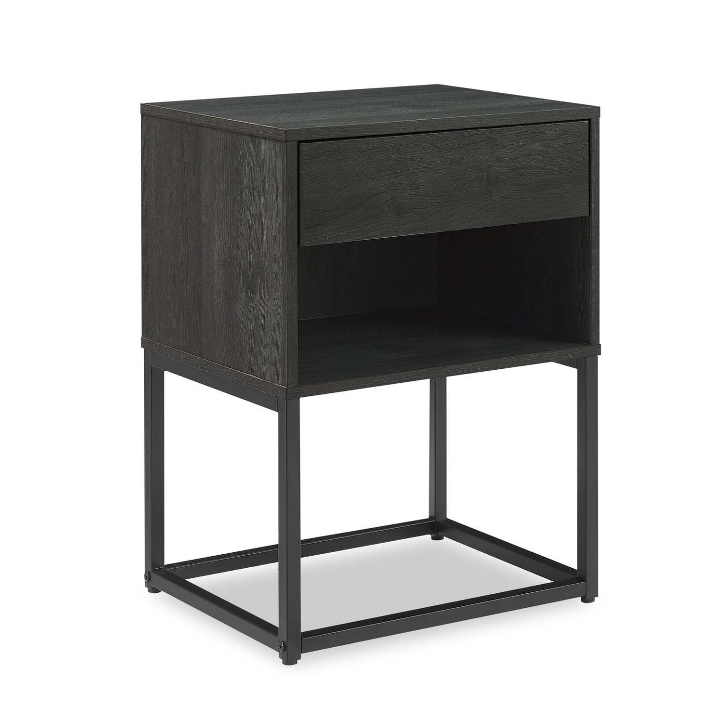 Table de chevet Fynn à 1 tiroir avec étagère de rangement, 18 L x 25,75 H - Marron/Noir | Table de nuit Fynn de 18 po (l) x 25,75 po (H) à 1 tiroir avec tablette de rangement - brune et noire