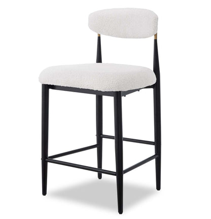 Kort &amp; Co. Tabouret Capri à hauteur de comptoir avec tissu bouclé et accents dorés, métal - Blanc | Tabouret Capri de Kort &amp; Co. de hauteur comptoir en métal avec tissu bouclé et touches dorées - blanc