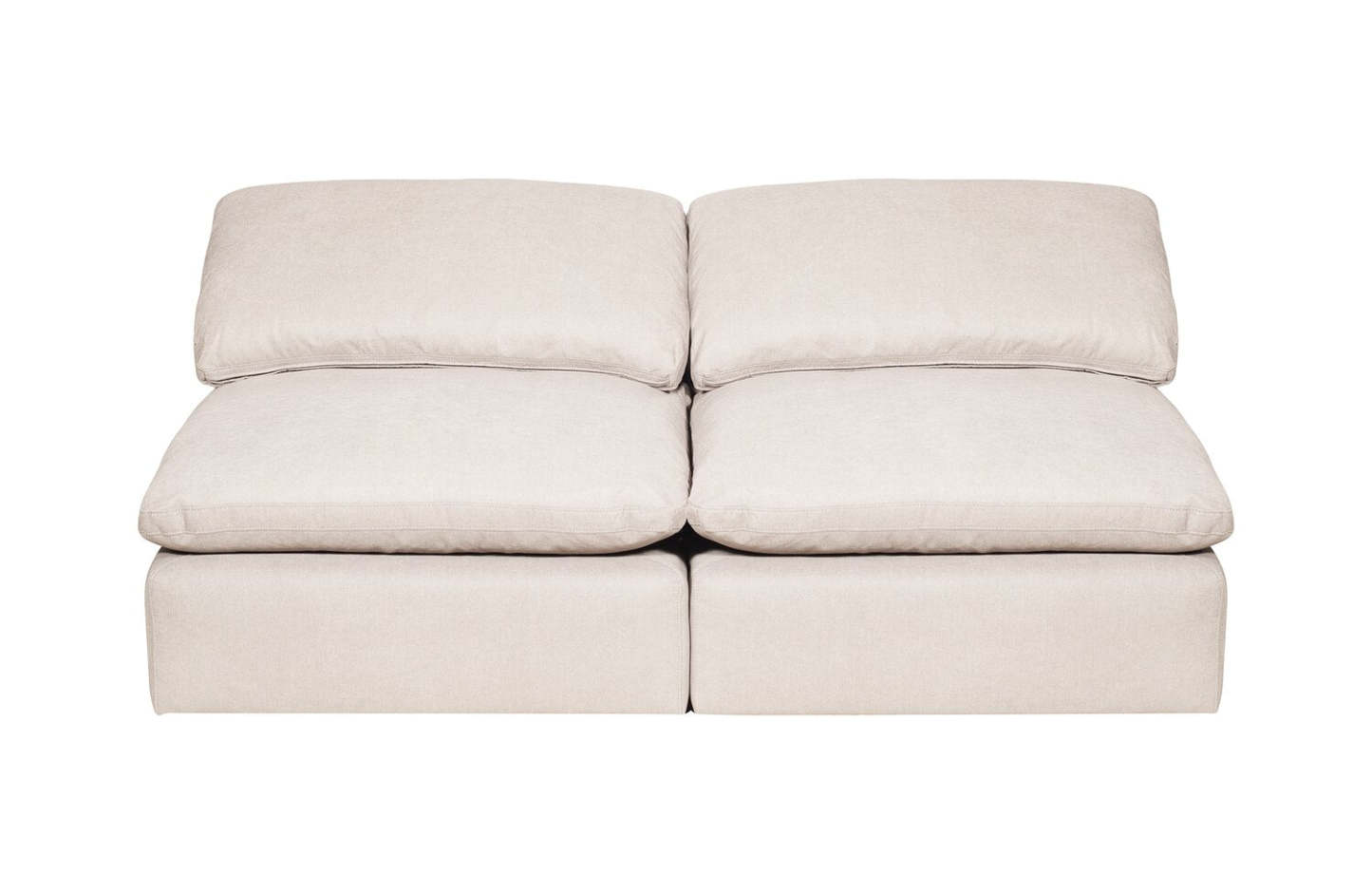 Canapé sectionnel modulaire Eclipse 5 pièces en tissu d'apparence lin avec coussins réversibles en couette et plumes - blanc lin