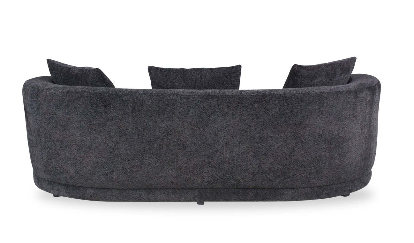 Canapé arrondi Moon de 91 po en tissu avec coussins décoratifs - noir corbeau laineux