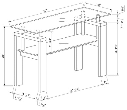 Harvy 50 Modern Glaass Top Sofa Table with Shelf - White |Table de salon moderne Harvy de 50 po avec dessus en verre et tablette - blanche