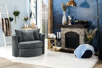 Fauteuil d’appoint pivotant Cuddler Midi de 42 po fabriqué au Canada en tissu de chenille - gris Plush Thunder