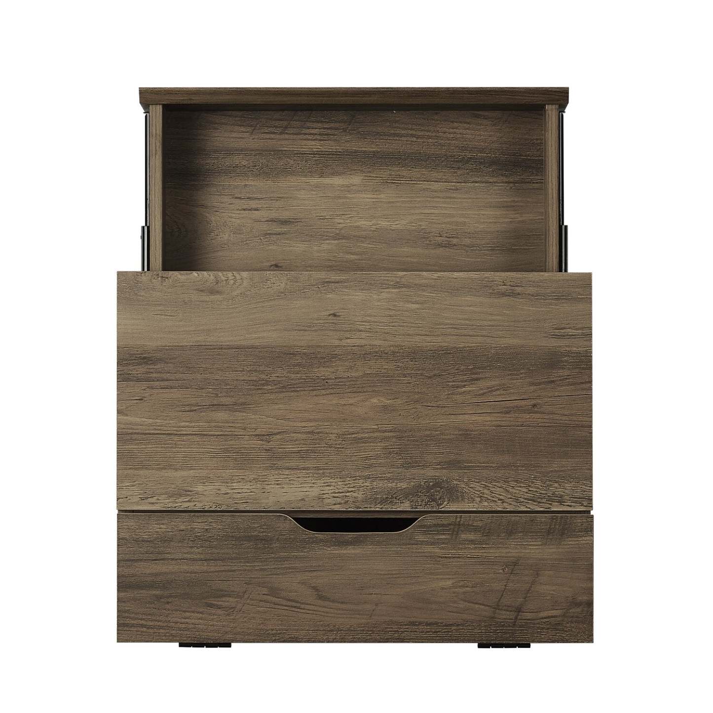 Table de nuit Akio à 1 tiroir avec rangement relevable, 18 L x 25,75 H - Marron/Noir | Table de nuit Akio de 18 po (l) x 25,75 po (H) à 1 tiroir avec dessus relevable et rangement - brune et noire