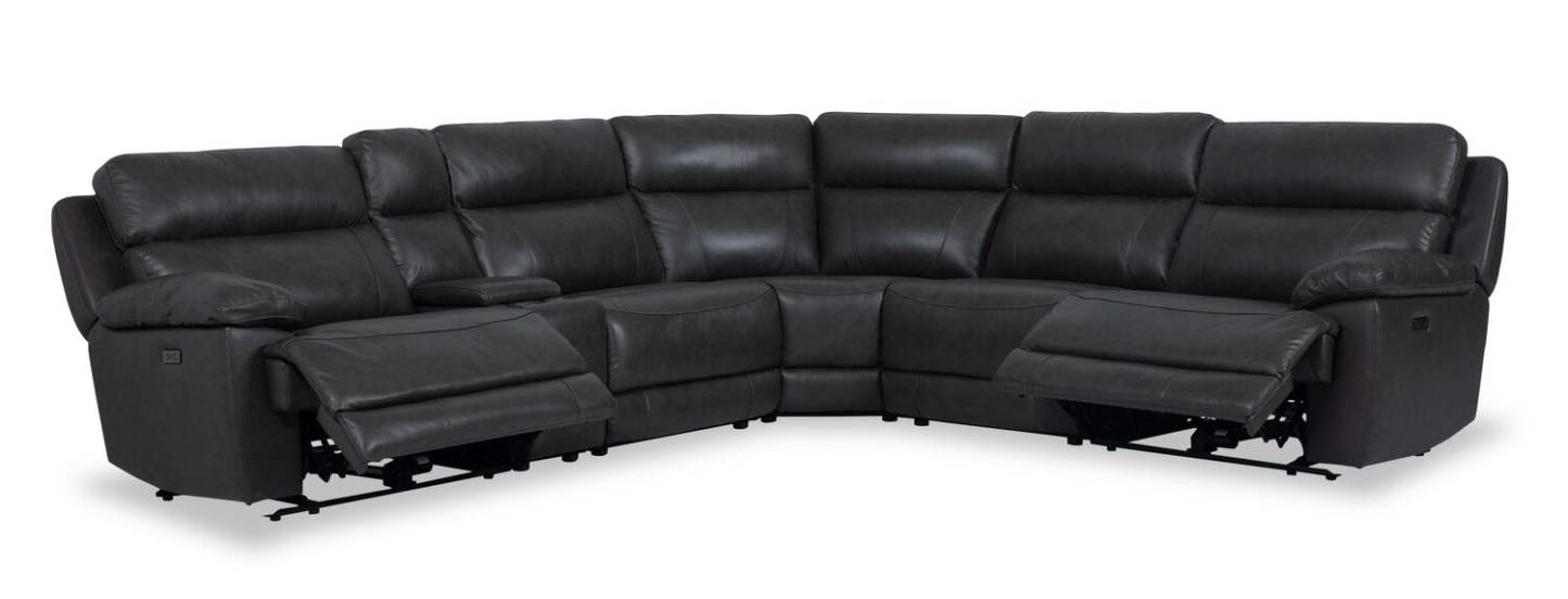 Sofa sectionnel à inclinaison électrique Sorrento 6 pièces en cuir véritable avec console de rangement et port USB - gris anthracite