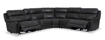 Sofa sectionnel à inclinaison électrique Sorrento 6 pièces en cuir véritable avec console de rangement et port USB - gris anthracite