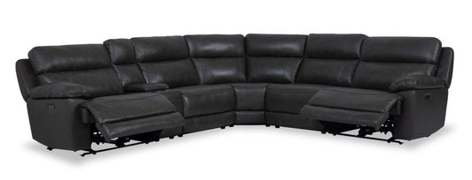 Sofa sectionnel à inclinaison électrique Sorrento 6 pièces en cuir véritable avec console de rangement et port USB - gris anthracite