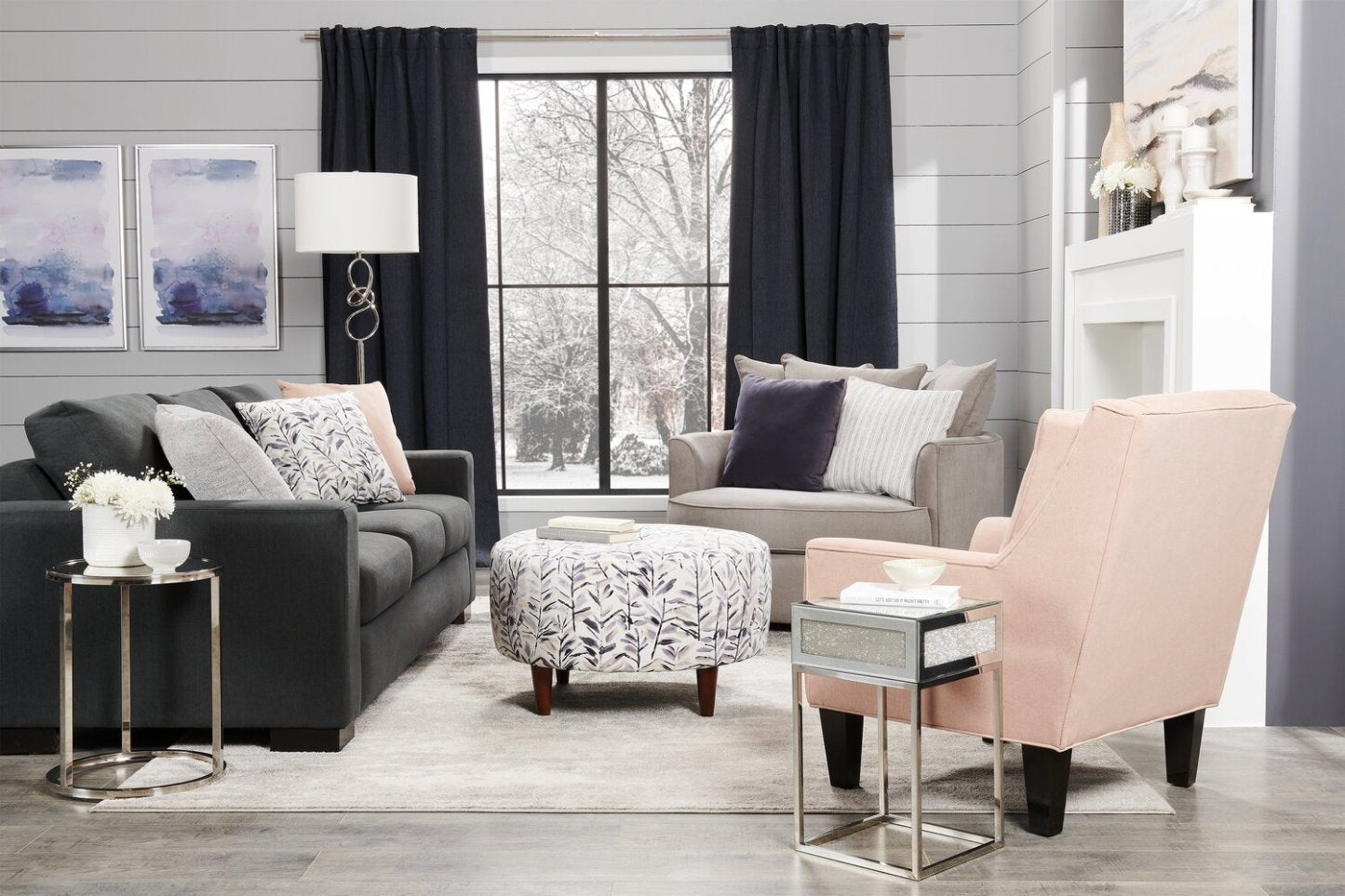 Pouf The Curve 31 en tissu, coloris galet multicolore, fabriqué au Canada | CURV1151