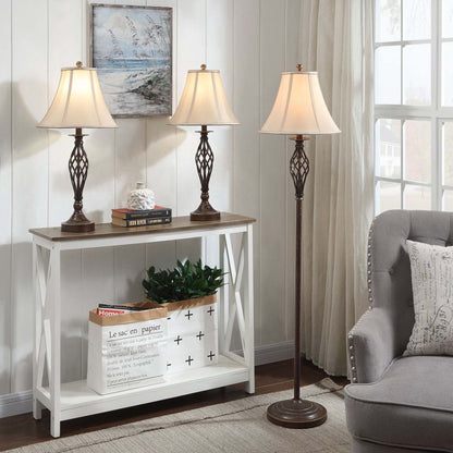 Ensemble 3 pièces Fiona Traditional Antiqued-Bronze, lampadaire et deux lampes de table|Ensemble 3 lampes Fiona traditionnelles bronze antique, 2 lampes de table et 1 lampe à pied