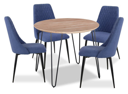 Miya 5pc Dining Set with Table & 4 Chairs, Acacia Wood, Metal, 36W Round - Navy Blue | Ensemble de salle à manger Miya 5 pièces en acacia et métal avec table ronde de 36 po (L) et 4 chaises - bleu marine
