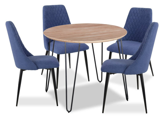 Miya 5pc Dining Set with Table & 4 Chairs, Acacia Wood, Metal, 36W Round - Navy Blue | Ensemble de salle à manger Miya 5 pièces en acacia et métal avec table ronde de 36 po (L) et 4 chaises - bleu marine