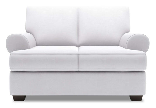 Fabriqué au Canada Causeuse personnalisable Roll de Sofa Lab de 64 po en tissu d'apparence lin avec accoudoirs enroulés - blanc Pax Ice | RO203449