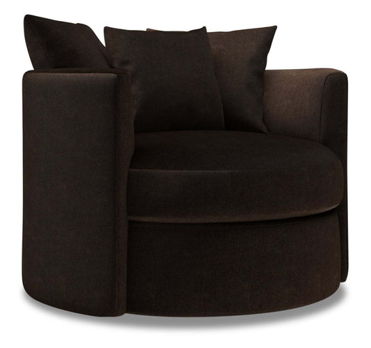 Made in Canada Sofa Lab Fauteuil d’appoint pivotant personnalisable Nest de 41 po en tissu de chenille - brun Luxury Chocolate | NEST3293