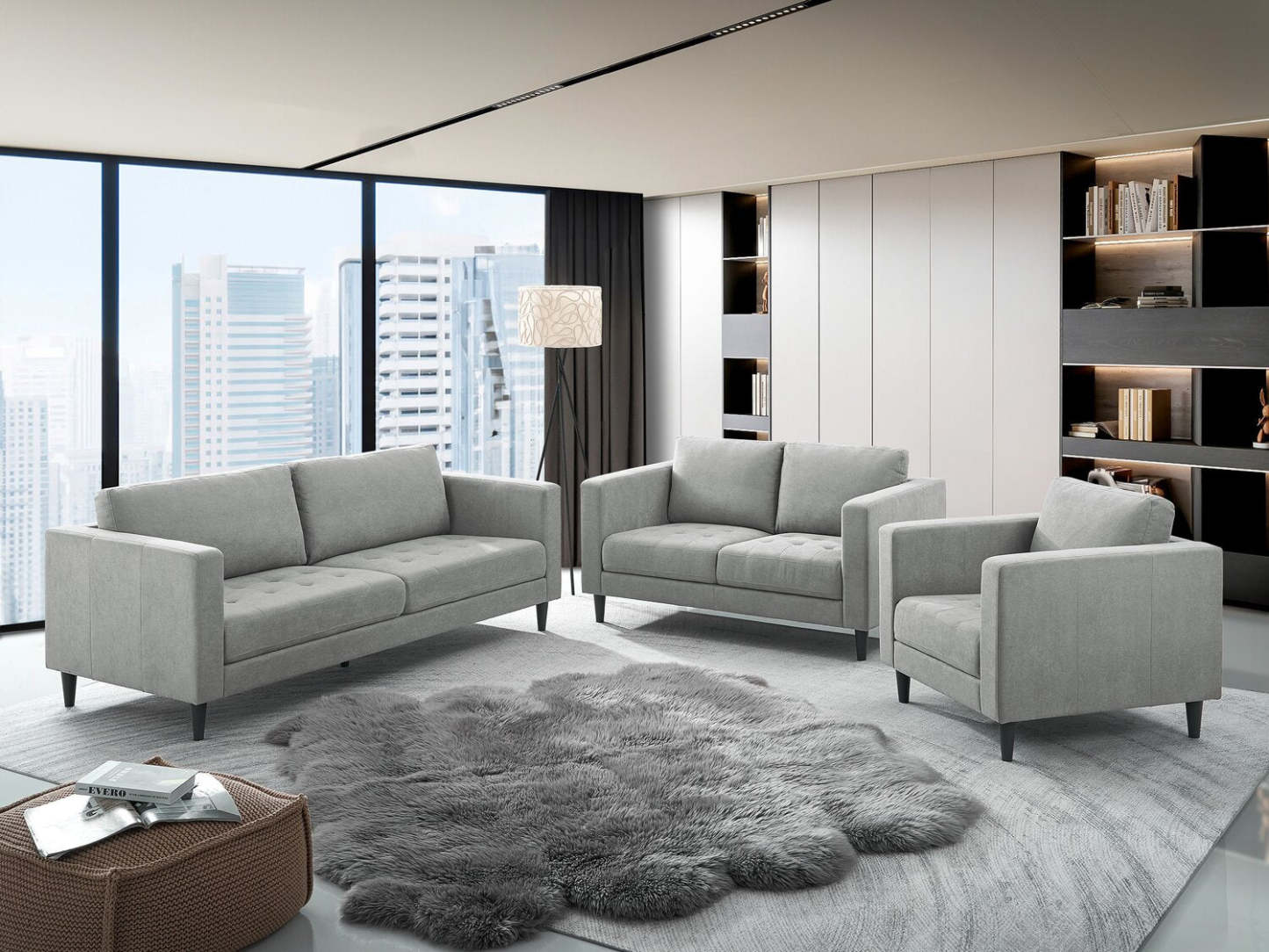 Causeuse en tissu Metro 57 avec coussins de siège capitonnés et coussins de dossier réversibles - Gris | Causeuse Metro de 57 po en tissu avec coussins de siège capitonnés et coussins de dossier réversibles - grise