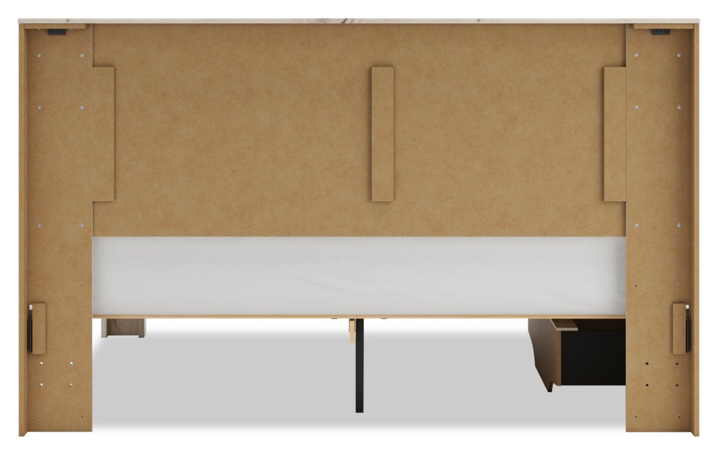 Lit de rangement Derekson blanc rustique avec 2 tiroirs latéraux intégrés - format très grand lit | Derekson Storage Bed with 2 Built-In Side Drawers, Rustic White - King Size